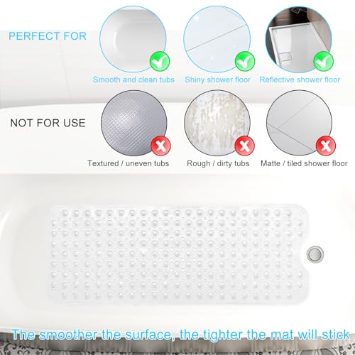 Upgrade Baby Bath Mat Non Slip Extra Long Bathtub Mat for Kids 40 X 16 Inch - Eco Friendly Bath Tub Mat with 200 Big Suction Cups,Machine Washable Shower Mat,Clear - color: Clear