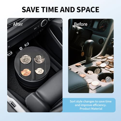 4-Slot Car Coin Holder, Large Capacity Coin Organizer, Universal Car Coi-n Dispenser Storage for Cup Holder, Change Holder Compatible with Most Vehicles & Trucks(Color:Black)