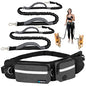 PetAmi Hands Free Dog Leash, Dog Running Leash Belt Bag for Walking, Jogging, Dog Waist Double Zipper Pouch with Poop Bag Dispenser, Dual Padded Handles Reflective Bungee Leash, Double (Charcoal Grey) - color: Charcoal Grey, size: 2 Leashes