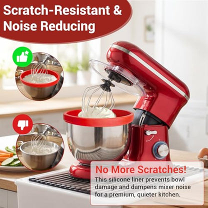 Silicone Bowl Insert Liners for KitchenAid Tilt-Head 5 Qt Stand Mixers - Replacement Mixer Accessories - Leak-Proof Design, Non-slip Base & Easy Clean - Set of 3 Liners & Lids ﻿
