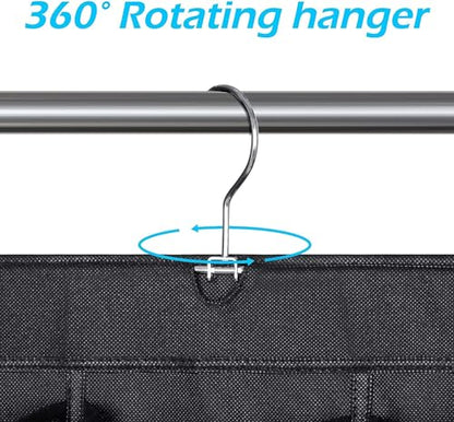 MISSLO 30 Large Pockets Dual Sided Hanging Shoe Rack for Closet Organizer with Rotating Hanger Hanging Shoe Shelves, Black - color: Jet black