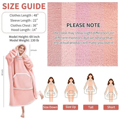 IFNOW Wearable Blanket Hoodie, Oversized Sherpa Fleece Hooded Sweatshirt with Eye Mask, Cozy and Giant Blanket Hoodie with Sleeves Extra Long for Adults Men Women, Pink - color: Pink, size: Adult