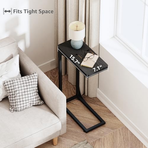 QEEIG Narrow C Shaped Side Table Set of 2 Living Room Sets Slim Couch Tray Tables Skinny Thin Small Modern 7 inch Width, Black (017-18B) - color: C. Black, size: 7.1" Width