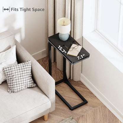 QEEIG Narrow C Shaped Side Table Set of 2 Living Room Sets Slim Couch Tray Tables Skinny Thin Small Modern 7 inch Width, Black (017-18B) - color: C. Black, size: 7.1" Width