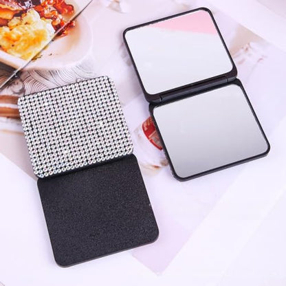 Portable Foldable Mirror with Sparkling Surface – Elegant Square Dual-Sided Mirror for Women