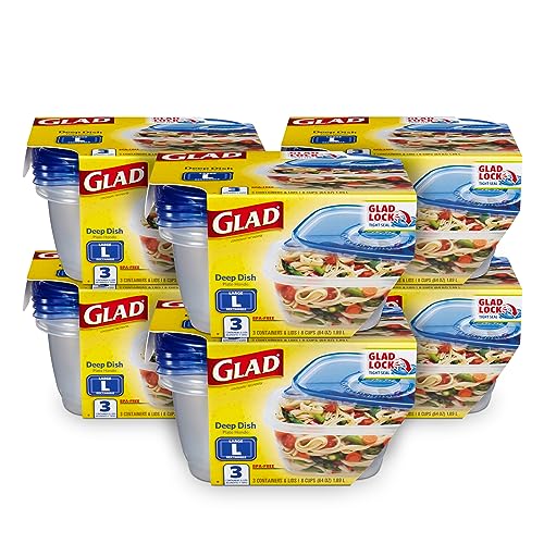 Glad GladWare Deep Dish Food Storage Containers Lids Large Rectangle BPA Free Meal Prep Microwave Dishwasher Safe Lock Tight Seal 64 OZ 3 Count 6 Pack - size: 64 oz - 18 Count, style: Rectangle