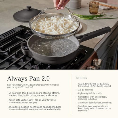 Our Place Cookware Duo | 7-Piece Ceramic Cookware Set with 10.5" Always Pan 2.0, 5.5 Qt Perfect Pot & Strainer Basket | Induction & Oven Safe up to 450°F | Nonstick, Non-Toxic Cookware | Sage - color: Sage, size: Standard