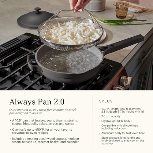 Our Place Cookware Duo | 7-Piece Ceramic Cookware Set with 10.5" Always Pan 2.0, 5.5 Qt Perfect Pot & Strainer Basket | Induction & Oven Safe up to 450°F | Nonstick, Non-Toxic Cookware | Char - color: Char, size: Standard