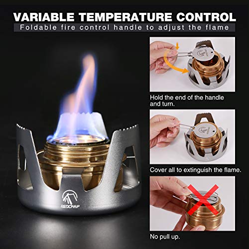 REDCAMP Mini Alcohol Stove for Backpacking, Lightweight Brass Spirit Burner with Aluminium Stand for Camping Hiking, Silver - color: Silver