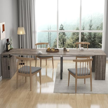 24"-118" Extendable Dining Table with Storage for 2-12 People, Modern Space-Saving Extra Long Wood Folding Table with USB & AC Outlets, Multifunctional Conference Meeting Table, Oak - color: Oak, style: 24" - 118.5" (2-12 People)