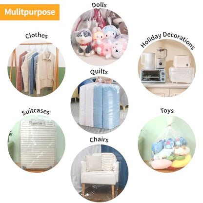 Ohuimrt Extra Large Clear Plastic Bags, 40 x 60 Inch, 4 Pack | Reusable, Jumbo, Waterproof, Includes 4 Ties, For Luggage, Suitcase, Furniture, Chair Storage & Moving