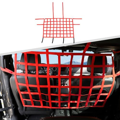 Rear Seat Cargo Net Pet Barrier Compatible with Jeep Wrangler JK JL Gladiator JT 2 Door 4 Door 2007-2024 (Red) - color: Red