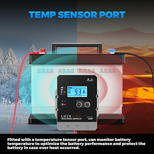 LNEX Solar Charge Controller Waterproof, 20A Super Thin Solar Panel Battery Intelligent Regulator with LCD Display 12V/24V PWM Solar Controller for LiFePO4,AGM, Gel, Flooded and Lithium Battery - style: 20A