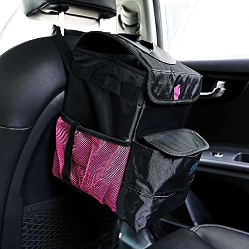 Car Trash Can Foldable Garbage Bin Leakproof 3 Gallons Black Pink - color: BlackPink, size: Large
