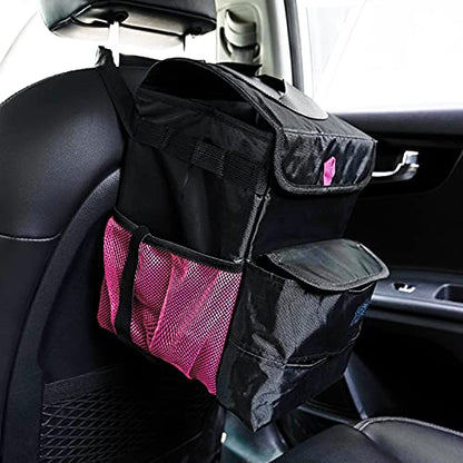 Car Trash Can Foldable Garbage Bin Leakproof 3 Gallons Black Pink - color: BlackPink, size: Large