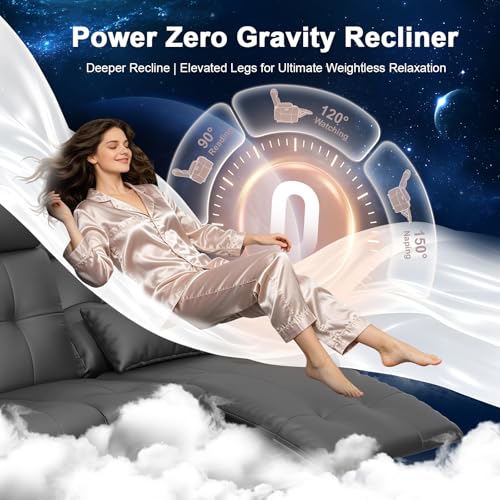 Power RV Loveseat Recliner Sofa, Reclining Loveseats Couch for RV Furniture, Home Theater Seating with Heat Massage, Flip Backrest, USB, Cup Holders, 150° Wall Hugger RV Recliners Sleeper Sofas - color: Flip Back Dary Gray, size: Loveseat-G1-Power