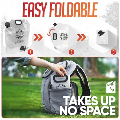 2 Collapsible Water Container Bags with Premium Spigot - 2.1 Gallon/8L BPA-Free Portable Water Storage Jug for Hurricane Preparedness, Camping, Backpacking - 2 Pack