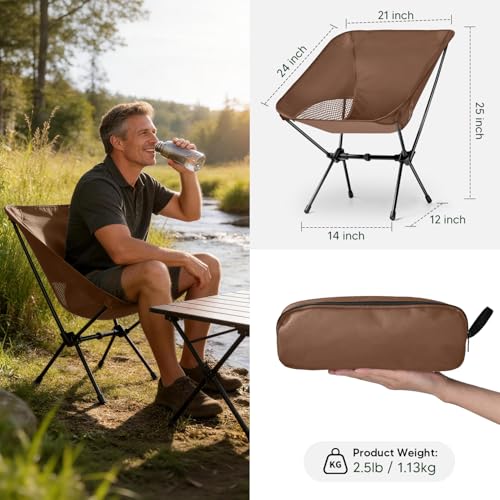 Lightweight Portable Camping Chair - Folding Backpacking Hiking Chair with Carry Bag for Outdoor Travel, Beach, Picnic, Festival (Brown) - color: Brown