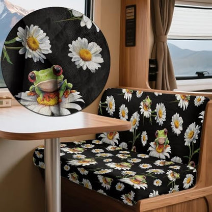 Frog Daisy Pattern 2 Pcs RV Dinette Cushion Covers Breathable Camper Cushion Slipcover Thickened 2 Seat Sofa Chair Cover Camper Seat Covers Dinette Booth - color: Frog Daisy