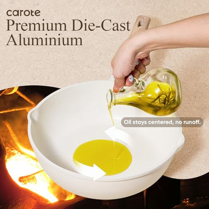 CAROTE 14 Pcs Pots and Pans Set Nonstick,Cookware Set Kitchen Cooking Set with Utensil and Pan Protectors - color: Cream White, size: 14 Piece