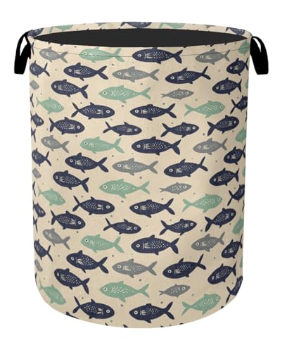 Cute Japanese-Style Fish Foldable Laundry Hamper - Waterproof Fabric Storage Basket with Handles, Clothes Hampers for Laundry,Bedroom,Dorm - color: Cute Japanese-Style Fish