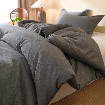 100% Cotton Comforter Set Full Size – Reversible Yarn-Dyed Design, Soft Washed Cotton on Both Sides, Lightweight All-Season Bedding, Machine Washable(Black Grey, 80”x90”) - color: Black Grey, size: Full(80"x90")
