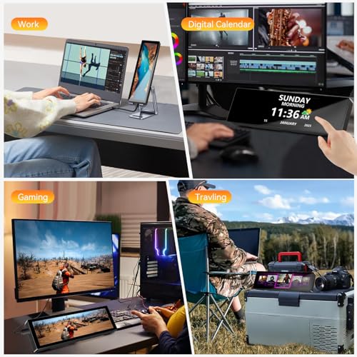 AISHICHEN Mini Monitor for PC, Upgraded 8.8 Inch Small Touchscreen Monitor 1920x480 Stretched Bar Monitor, Sensor Panel Temperature LCD Display, IPS USB Mini Screen for RPi, AIDA64 ARGB Computer Case - size: 8.81