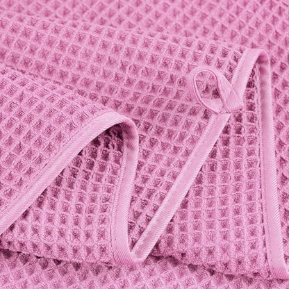 POLYTE 430 GSM Microfiber Quick Dry Lint Free Oversize Bath Towel Set, 6 Piece (Waffle Weave) - color: Pink