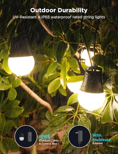 Govee Smart Outdoor String Lights 2, 144ft Outdoor Lights with Dimmable Warm White LED Bulbs, 47 Scene Modes for Patio, Backyard, Balcony, IP65 Waterproof, Works with Alexa, App Control - size: 144ft