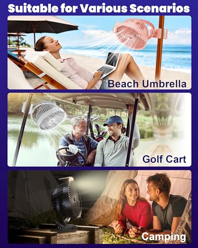 10000mAh Clip on Fan, 8-Inch Golf Cart Fan Rechargeable with LED Light, 9 Speeds Strong Airflow, Ultra Quiet, 30Hrs Runtime, 360° Rotation, Cooling for Bed Camping Office Desk Dorm, Black