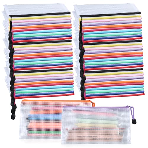 Giantree 100 Pack Mesh Zipper Pencil Pouch Bulk, 9' x 5'' Small Clear Pencil Cases Pouch Multipurpose Cosmetics Toiletry Bags for School Supplies File Travel Stationery Storage Organizing
