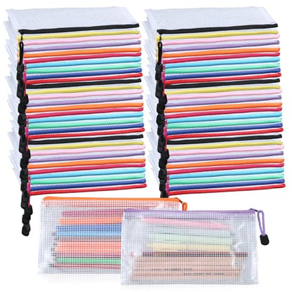 Giantree 100 Pack Mesh Zipper Pencil Pouch Bulk, 9' x 5'' Small Clear Pencil Cases Pouch Multipurpose Cosmetics Toiletry Bags for School Supplies File Travel Stationery Storage Organizing