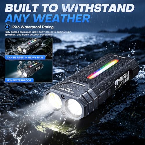 EDC Rechargeable Flashlight 3250 Lumens with RGB Light,55 Modes Multifunctional Flat Flashlight with Floodlight,Spotlight and Magnetic Base,Waterproof USB C Flashlight for Camping,Home,Emergencies - size: Black