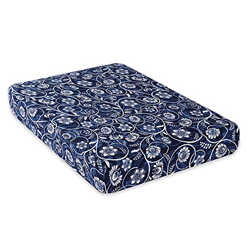 hyha Printed Couch Cushion Covers, Floral Sofa Covers Washable for 2 Cushion Couch, Stretch Pattern Outdoor Cushion Covers for Patio Furniture with Elastic Bottom(Medium, Baroque) - color: Navy & White, size: Seat Cover Medium