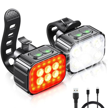 Cuvccn Bike Lights Super Bright, Rechargeable Bicycle Lights Set Multiple Modes, Waterproof Bike Lights for Night Riding/Cycling Safety, Front and Back Bike Reflectors Light, Long Battery Life - style: 6 Led*1