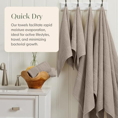 Springtree Home 100% Cotton Bath Towel Set of 4 | Brown Bath Towels | Geometric Textured Design | Absorbent & Quick-Dry | 4 Bath Towels | Oeko-TEX® Standard 100 Cotton | Myla Collection - Cobblestone - color: Cobblestone, size: Bath Towel (4 Pack)