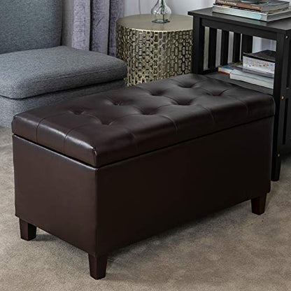 Asense Storage Ottoman Bench, 33" Faux Leather Upholstered End of Bed Bench with Safety Hinge,Wooden Legs,for Entryway Bedroom Living Room,Chocolate Brown - color: 33" Chocolate Brown Faux Leather
