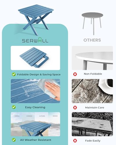 SERWALL Folding Outdoor Side Table Set of 4, Small Adirondack Side Table, Navy - color: Navy, size: Foldable 4-pack