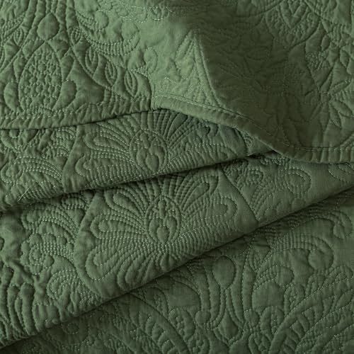 HoneiLife Queen Size Quilt Sets - Embroidered Bedspreads 3-Piece, Reversible Coverlet Lightweight Bedcover Rustic Bedding Set Autumu/Winter Quilts for Queen Bed - color: Olive, size: Queen/Full-90"x96"