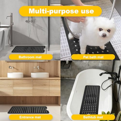 Silicone Bath Tub Mat Non Slip, 36"x16" Shower Foot Scrubber Mat with Drain Holes and Suction Cups, Upgraded Bathtub and Shower Mats, Machine Washable Bathtub Floor Liner Mats for Bathroom (Black) - color: Black