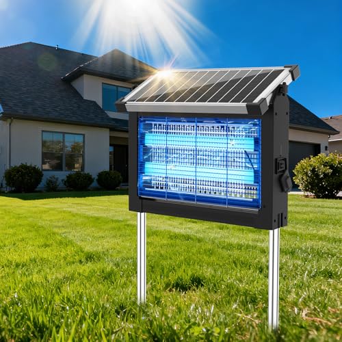 OnBeam Solar Bug Zapper Outdoor, 4500V Mosquito Zapper Waterproof Electric Fly Zapper Rechargeable Mosquito Killer Lamp with 10W Solar Panel, Cordless Fly Trap for Backyard, Patio, Garden, RV, Camping - color: Dark Black, size: Standard Zapper