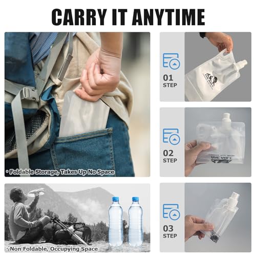 Ancable 33oz Collapsible Water Bottles, 6-Pack Reusable Travel Foldable Water Bottles for Hiking Camping Running Bike, BPA-Free Water Bottle - color: Clear x 6, size: 33 Ounces
