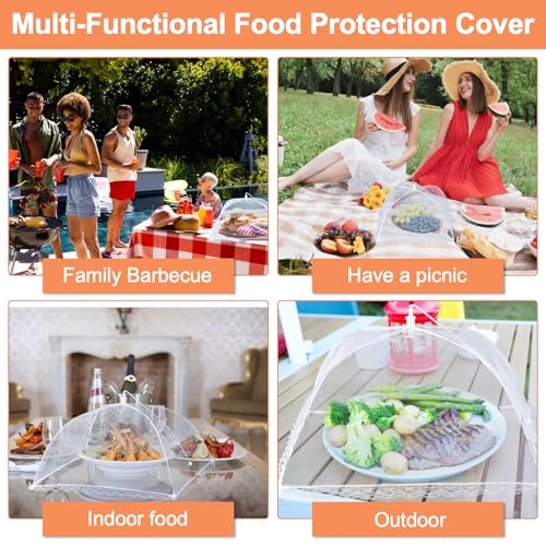 Husfunov 6 Pack Mesh Food Covers,17"Lx17"W Large Food Cover,White Nylon Covers,Pop-Up Serving Dish Covers Tent Umbrella,for Patio Net for Outdoor Camping, Picnics, Parties,BBQ,Collapsible and Reusable