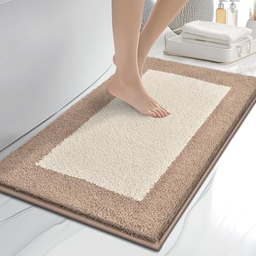 anllugs Bathroom Rugs 20" x 30", Non-Slip Extra Soft Absorbent Bath Rugs, Machine Washable Quick Dry Bath Mats for Bathroom Floor, Shower, Bathtub and Sink, Beige & Grayish Brown - color: Beige & Grayish Brown, size: 20" X 30"