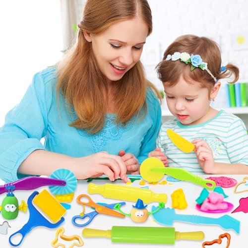 LCY WEDSHI Dough Tool Set, 32 Pcs Dough Tools Sets for Kids Ages 4-8, Dough Accessories Includes Animal Molds, Cutters Roller, Rolling Pins, Safety Scissors, Plastic Knife - style: 32 PCS