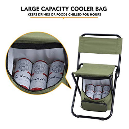 LEADALLWAY Fishing Chair with Cooler Bag Compact Fishing Stool Foldable Small Hunting Chair 12.2" Seat Depth,12.6" Seat Width - color: Green+camouflage