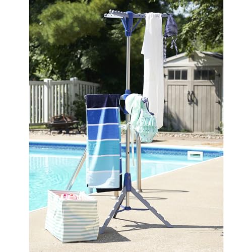 Household Essentials 5012-1 Portable 2-Tier Clothes Drying Rack Tri-pod | Dry Wet Laundry or Hang Clothes | Silver and Blue - size: Large