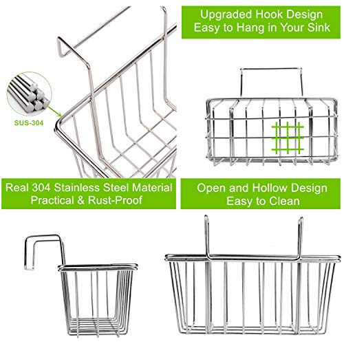 Kitchen Sponge Holder - JIANYI Stainless Steel Holder, Kitchen Sink Caddy, Dishwashing Liquid Drainer Rack - Sink Organizer for Sponge Brush Soap Towel and Sink Supplies