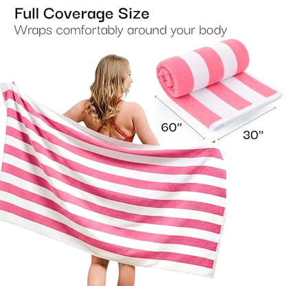 Salt Earth Cotton Striped Beach Cabana Towel, 6 Pack - 30"x60" Quick Dry Towels, Pool Essentials, Travel, Gym & Bathroom Towels, Oversized Beach Vacation EssentialsLux Pink - color: Lux Pink, size: Pack of 6
