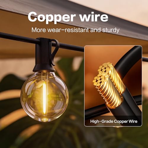 Outdoor String Lights 50FT with 25+2 G40 LED Bulbs, Shatterproof & Waterproof Patio Lights, Connectable Globe String Lights for Backyard Porch Deck Bistro Garden Party - size: 50FT